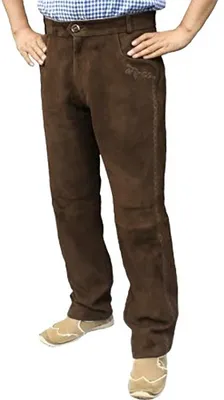 Produktbild von Lange Trachten Lederhose Hosen aus Ziegenvelour Zopfstickerei, Größe:62/5XL