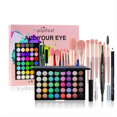 Productafbeelding van Make-up set voor vrouwen en meisjes - oogschaduwpalette, mascara, eyeliner, wenkbrauwpotlood, kwasten