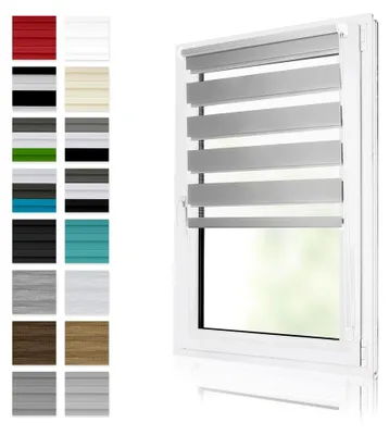 Produktbild von Doppelrollo Zebrarollo nach Maß, 16 Farben, Breite: 40cm-130cm, Klemmfix ohne Bohren, Seitenzugrollo für Fenster und Tür