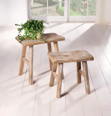 Produktbild von Holz-Hocker "Rustikal", 2er Set, 30 x 18 x 28 cm , 35 x 22 x 35 cm, Blumenhocker
