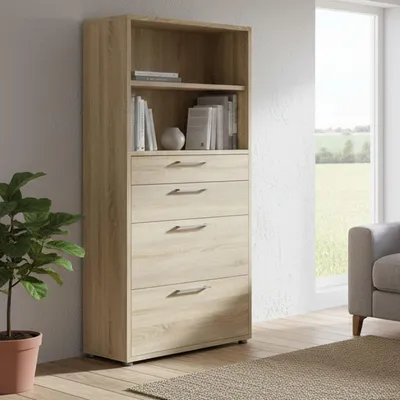 Image de Ciudad - Buffet, 89x40x186h cm Chêne Brun, 4 Tiroirs