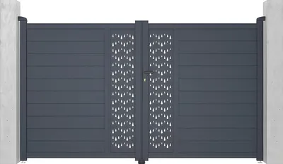 Produktbild von L.305 x H.181 cm anthrazit GREGOR Aluminium halbperforiertes Drehtor mit Muster