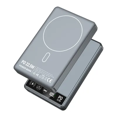 Produktbild von ZELURXX Magnetisches kabelloses Powerbank 10000mAh PD 22,5W Schnellladung 15W Wireless Type-C Eingang Ausgang Überladeschutz kompatibel mit iPhone Android Grau