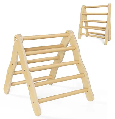 Obrázek produktu pro Dřevěný lezecký trojúhelník pro batolata – lezecká konstrukce do interiéru – skládací – mini – do 3 let – žlutá