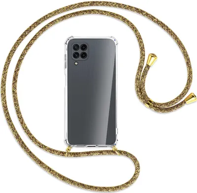 Produktbild von Handykette Backcover-Schutzhülle mit Band (Metall goldfarben) für Samsung Galaxy M32 (M325) - braun+beige