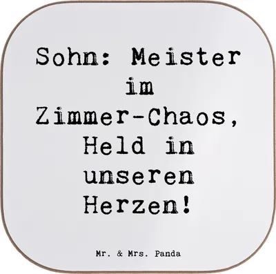 Produktbild von Mr. & Mrs. Panda weinflaschenuntersetzer Spruch Sohn Chaosheld - Weiß - Geschenk, Eltern, handgefertigt, Tassen Untersetzer, gläseruntersetzer, für Gläser, Coaster, Stolz