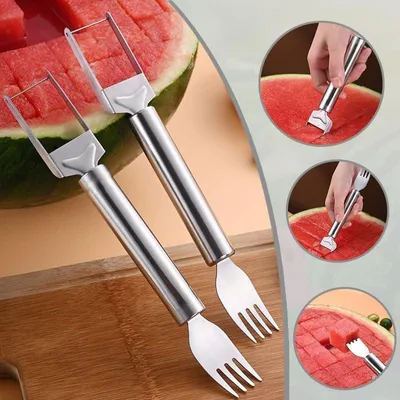 Produktbild von Wassermelonen Gabelschneider, 2 in 1 Obstschneider aus Edelstahl