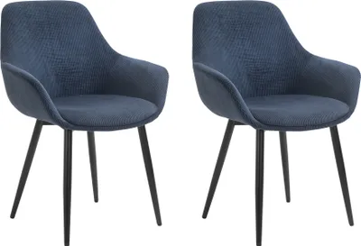 Produktbild von SalesFever Armlehnstuhl 2er-Set | Bezug Cord-Optik | Beine Metall pulverbeschichtet | B 64 x T 59 x H 86 cm | dunkelblau – schwarz matt