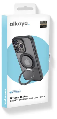 Produktbild von alkaya Lucid 360 FlexStand Case mit Magsafe für iPhone 15 Pro schwarz