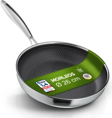 Produktbild von Morleos Keramikpfanne 26cm | Kratzfeste Wabenpfanne | 5-Schicht - 3mm -1,12kg | Premium Bratpfanne für Induktion | Antihaft, Backofenfest & Spülmaschinenfest | PTFE Frei |