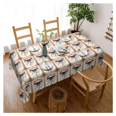 Produktbild von Tischdecke mit Quallenmotiv, vielseitig einsetzbar, 137,2 x 183,9 cm, wiederverwendbar, Esstischabdeckung für Hochzeiten und im Freien