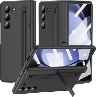 Immagine prodotto di Custodia per Samsung Galaxy Z Fold 6 Custodia rigida in PC con portapenne e supporto, protezione della cerniera con pellicola per lo schermo nera