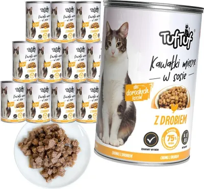 Produktbild von Tuftuf | Feuchte Nahrung für Katzen - 12x415g - Fleischstücke mit Geflügel - Nassfutter In Sauce