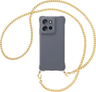 Produktbild von Handykette Backcover-Schutzhülle mit Band (Metall goldfarben) für Motorola Moto G Power 5G (2025) - goldfarbene Kette