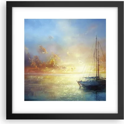 Produktbild von Gerahmtes Poster - Schwarzer Rahmen - Segelboot Westen die Sonne - 30x30 cm - Wand Bild - Wanddeko - Wandbilder - Wandposter - Bilderrahmen - Bilder - Kunstdruck - Wandbild - P2BAC30x30-4145