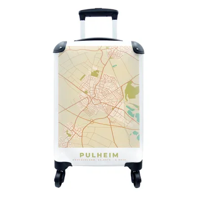 Produktbild von MuchoWow® Koffer Handgepäck Trolley Rollkoffer Kleine Reisekoffer mit 4 Rollen - Karte - Pulheim - Stadtplan - Vintage - Karte - Cabin Size < 55x40x23 cm & 55x40x20 cm - Fotokoffer - Kabinenkoffer - Boardgepäck - Reise-Box - Reisekoffer - Reisegepäck - Koffer mit Bild - Trolley für Kinder