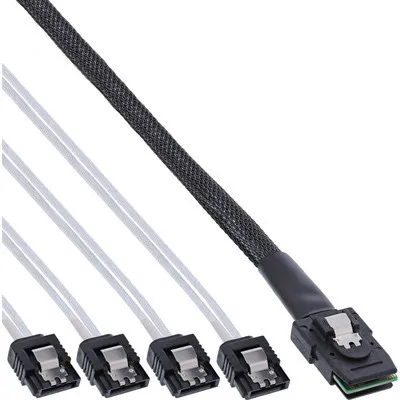 Produktbild von InLine SAS Anschlusskabel, Mini-SAS SFF-8087 an 4x SATA, 1:1, OCR, 0,75m, 0,75 m, Rot, 44 g, 175 mm, 225 mm, 20 mm