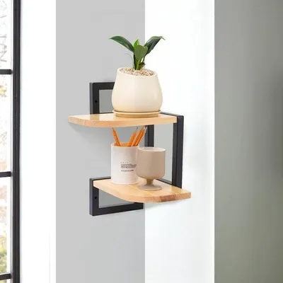Produktbild von Ibenzoa® Set 2 Holz-Eckregale – rustikale Wandregale zur platzsparenden Aufbewahrung in Kinderzimmer, Bad, Küche und Wohnzimmer