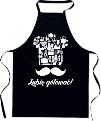 Immagine prodotto di Grembiule da cucina nero con impronta Moustache I LIKE TO COOK per barbecue da uomo
