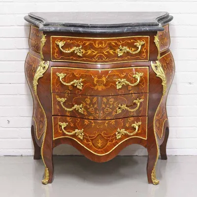 Produktbild von Casa Padrino Barock Kommode mit 4 Schubladen und Marmorplatte in braun / gold / schwarz 80 x 45 x H. 85 cm - Barockstil Möbel