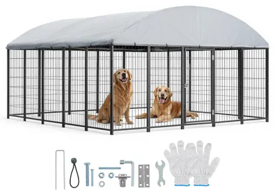 Produktbild von VEVOR Hundezwinger, 3x3x1,65 m, Outdoor Hundekäfig mit Sicherheitsschloss, UV-Beständiger & Wasserdichter Dachabdeckung, Hundehütte, Hundehaus, Auslauf, Außengehege für Große Hunde