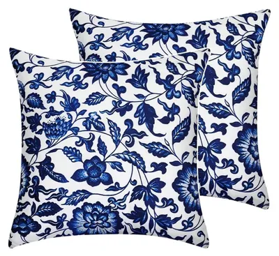 Immagine prodotto di Cuscini decorativi 40x40 cm, blu scuro, motivo floreale, set da 2, in poliestere