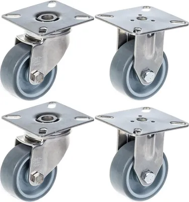 Immagine prodotto di 50 mm 2" in acciaio inox con ruote in gomma grigia, girevoli e fisse, 160 kg, set da 4