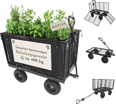 Produktbild von Schwerlast Gartenwagen aus Stahl mit Gummireifen und Klappseiten, 400 kg