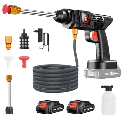 Produktbild von Akku Hochdruckreiniger - 21V Waschpistole - 200W 50 bar - 2×6000 mAh Akkus - Tragbar - EU Stecker