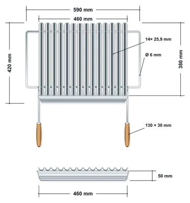 Nerezový grilovací rošt 59x42cm – technický výkres