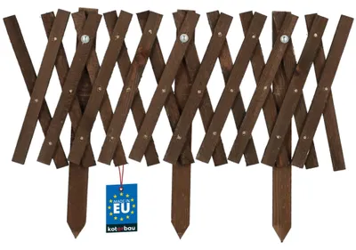 Produktbild von KOTARBAU® Ausziehbarer Gartenzaun aus Holz 113 x 30 cm Beeteinfassung Faltbare Beetumrandung Holzzaun für Garten Steckzaun Beetbegrenzung Holz Braun