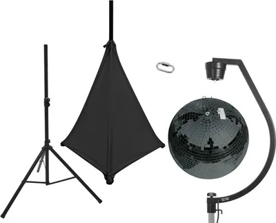 Obrázok produktu pre EUROLITE Set zrkadlová guľa 50 cm čierna so statívom a plachtou čierna