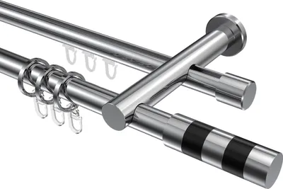 Produktbild von Interdeco Rundrohr-Innenlaufstange / Gardinenstange (Kombination) Chrom, Typ Platon Mavell (Zylinder Bicolor), 20 mm Ø 2-läufig, 480 cm