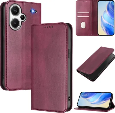 Produktbild von Handyhülle für Xiaomi Redmi Note 13 Pro+, Vintage Leder RFID Schutz Kartenfach Standfunktion Magnetische Klapphülle Rot