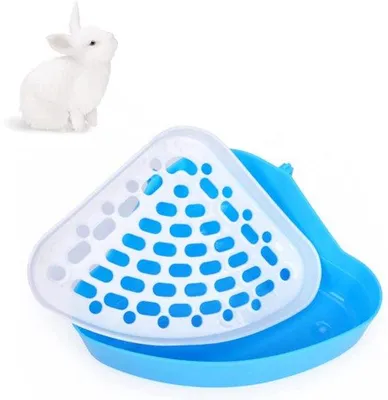 Productafbeelding van Ibenzoa® Driehoekige hoektoilet voor kleine huisdieren, blauw, kunststof, 24,5 x 18,5 x 9,3 cm – met afneembare, antiaanbakbodem en bevestigingshaken voor konijnen en cavia's