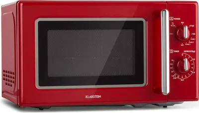 Produktbild von Klarstein Caroline Mikrowelle - Mikrowellen-Grill-Kombigerät, 2-in-1 Mikrowelle Grillfunktion, 20 Liter Garraum, 700 / 1000 Watt Leistung, Ø 25,5cm, QuickSelect, Retro-Design, Edelstahl, rot