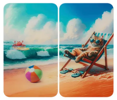 Produktbild von Herdabdeckplatte Glas 30x52 cm Katze am Strand, höhenverstellbar, 2-teilig