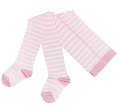 Produktbild von Kinderstrumpfhosen für Mädchen aus Baumwolle Weiße Ringel Rosa Größe 122-128