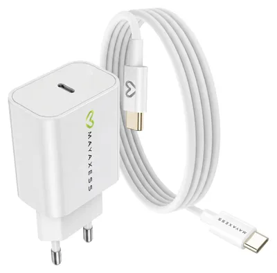 Obrázok produktu pre Mayaxess, 20 W napájací adaptér pre Galaxy S21 Ultra + USB-C kábel 1 m, biely
