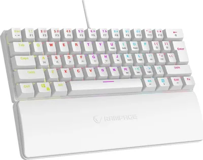 Zdjęcie produktu dla Klawiatura Przewodowa Rampage Plowerk60 Gamingowa Mechaniczna Blue Switch Rainbow Led Biała