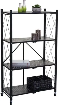 Produktbild von Mobiles Klappregal auf Rollen | 4 Fachböden | Belastbarkeit 200kg | HxBxT 125x72x37cm | Schwarz