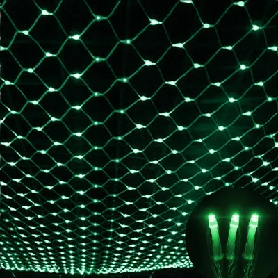Zdjęcie produktu dla 3X2M 200 lampek LED siatka świetlna siatka zielona tryb światła ciągłego kurtyna świetlna dekoracja balkonu impreza wewnętrzna oświetlenie świąteczne