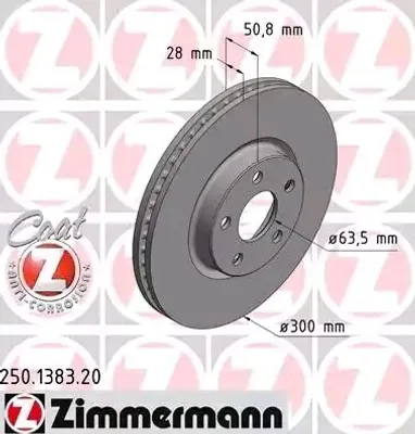 Produktbild von 2x ZIMMERMANN Bremsscheibe 250.1383.20 für FORD S-Max (CJ) Galaxy (CK) 51mm