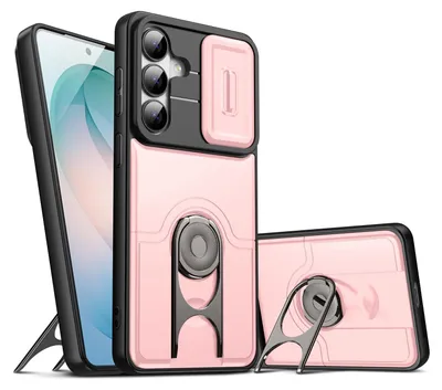 Produktbild von Handyhülle für Samsung Galaxy S25 Edge mit Dia Kameraschutz und Ringhalter Ständer, Stoßfeste Hybrid Schutzhülle Pink