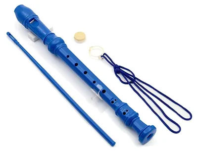 Blockflöte für Anfänger, C-Sopran, 3-teilig, blau, mit Reinigungsstab und Tasche