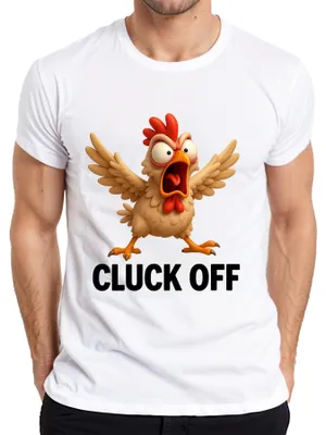 Obrázek produktu pro CLUCK OFF vtipné naštvané kuře farma dárkový humor drzé pánské tričko, bílé, S