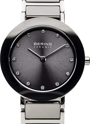 A close-up studio shot of a Bering ceramic women's watch.