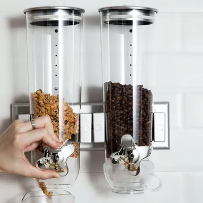 Image de 3L Distributeur double de müsli cornflakes Distributeur de céréales mural avec bouchon et tasse Argent
