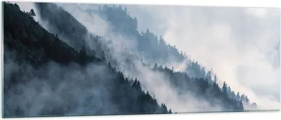 Produktbild von Bilder auf glas - Einteilig - Berge Nebel Bäume - 140x50cm - Glasbilder - Wandbilder - Bilder - zum Aufhängen bereit - Wanddekoration aus Glas - Glas Bilder - Wandbild auf Glas - GAB140x50-4429