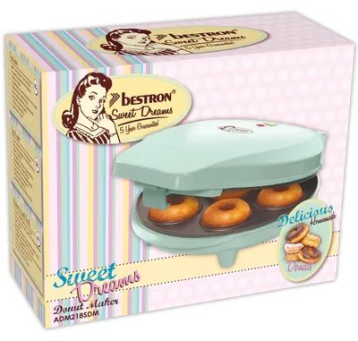 Imagen del producto de Máquina para hacer donas de Bestron, diseño retro, "Sweet Dreams", superficie antiadherente, 700 vatios, color: verde menta
